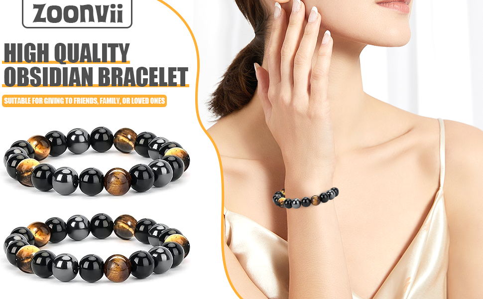 Браслет з тигровим оком, чорним турмаліном, обсидіаном та гематитом. Захисний браслет для чоловіків та жінок. Подарунок для друзів, чоловіка, батька (еластичний)