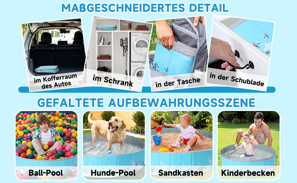 Надувний басейн для собак Demigreat, 80/120/160 см, складаний, портативний, екологічний PVC, для великих та маленьких собак