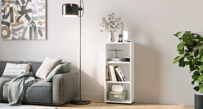 Білий книжковий стелаж KOMTO Regal 80 см, 3 рівні, з регульованими полицями, 80x90x24 см, універсальний для зберігання