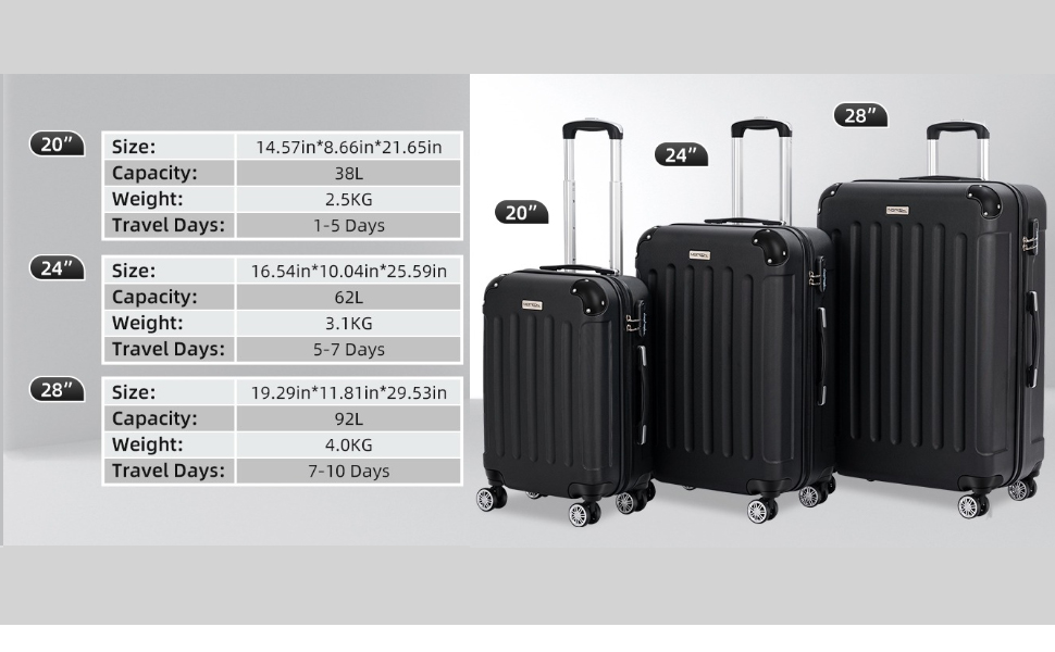 Набір валіз Merish 3шт. з жорстким корпусом, коліщата-двоєколіща, 9 кольорів (включно з чорним)