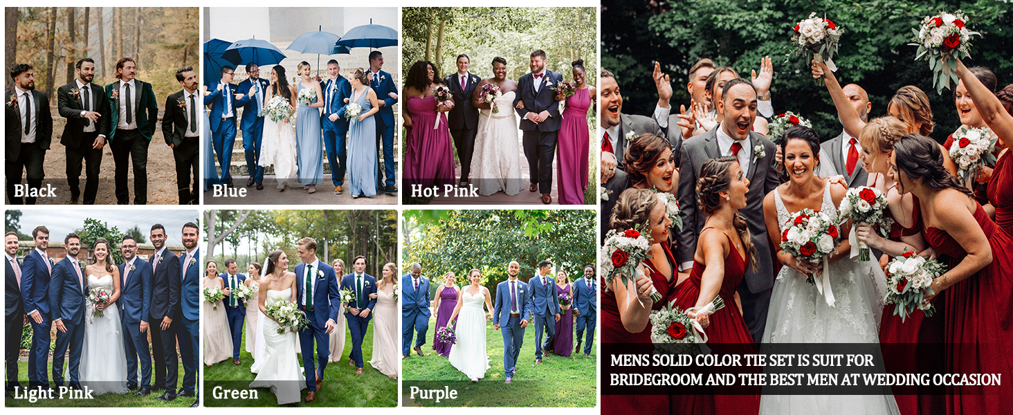 HISDERN Комплект краваток для чоловіків: класична однотонна краватка, нагрудна хустинка та краватки-кліпси. Ідеально для вечірок, весіль та особливих подій. Темно-червоний колір.