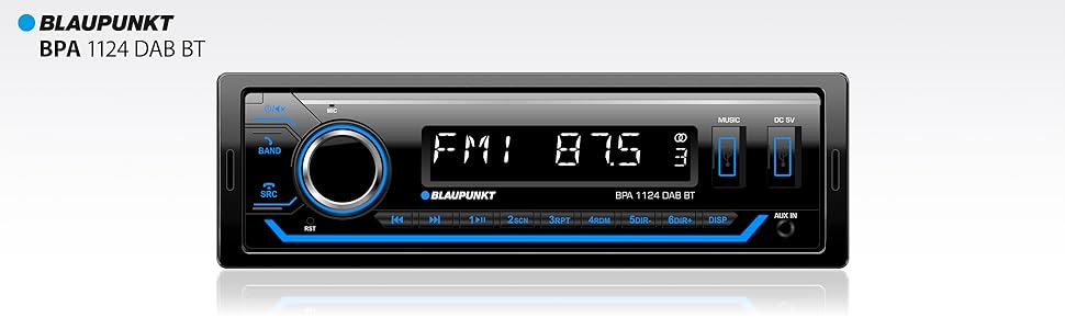 Автомагнітола Blaupunkt BPA 1124 DAB+ Bluetooth, 1-DIN, 200 Вт, 2xUSB, Aux, мультиколір, гучний зв'язок