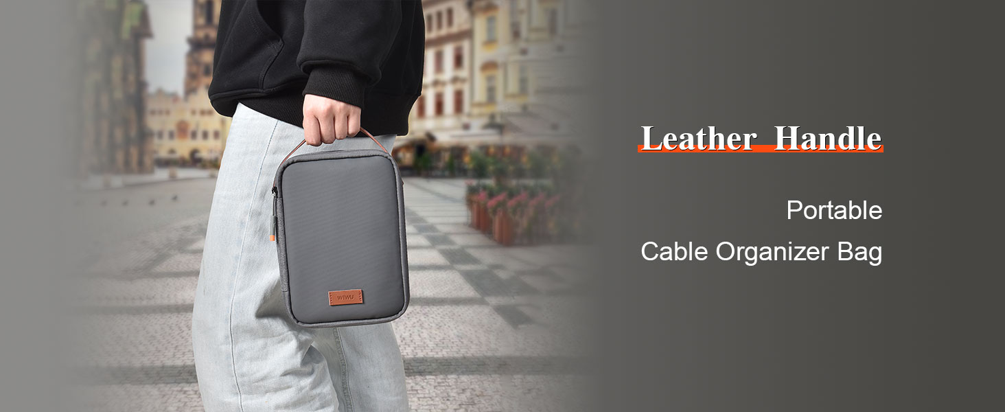 Органайзер для кабелів WIWU з ручкою, велика місткість, чорний. Для аксесуарів, техніки, зарядних пристроїв, повербанків, жорстких дисків. Регульовані перегородки, портативний, для подорожей, офісу, школи.