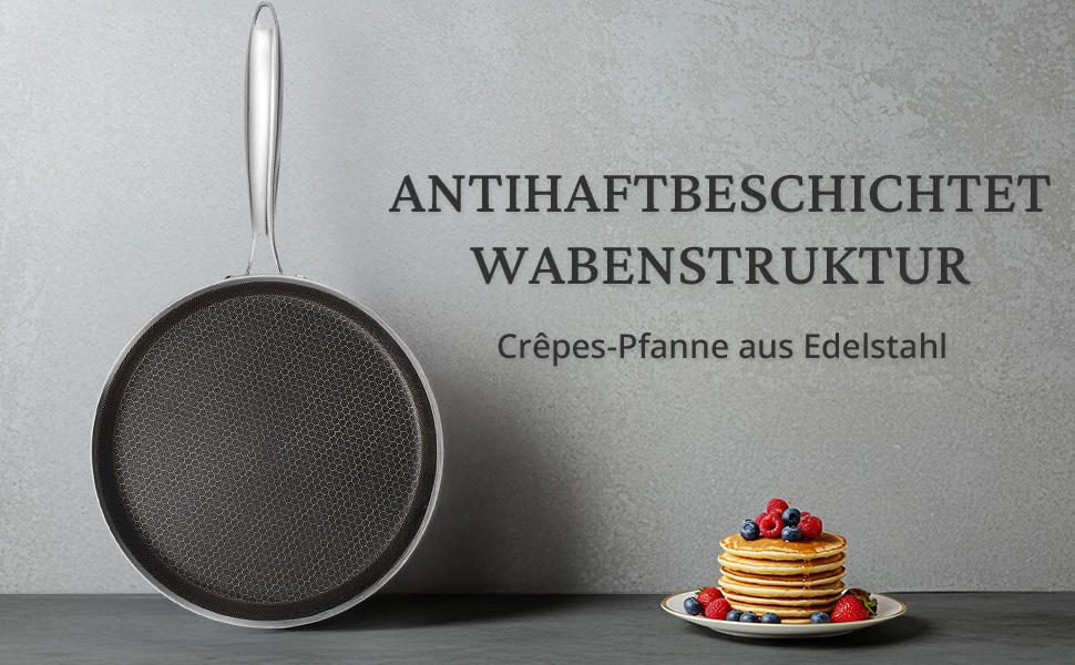 Сковорода для млинців KOKHUB з нержавіючої сталі 28 см з антипригарним покриттям та стільниковим малюнком, для індукційних, електричних та газових плит