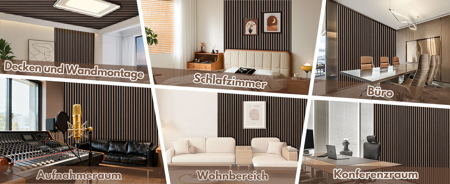 Акустичні панелі з дерева та фетру для стін 120x60 см, шумопоглинаюча обробка інтер'єру, чорний горіх (комплект 4 шт, 2.88 м²)