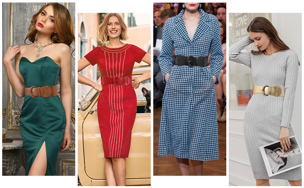 Жіночий широкий еластичний ремінь JasGood 2 шт. для суконь та джинсів. Колір: чорний/коричневий. Розмір M (76-90 см)