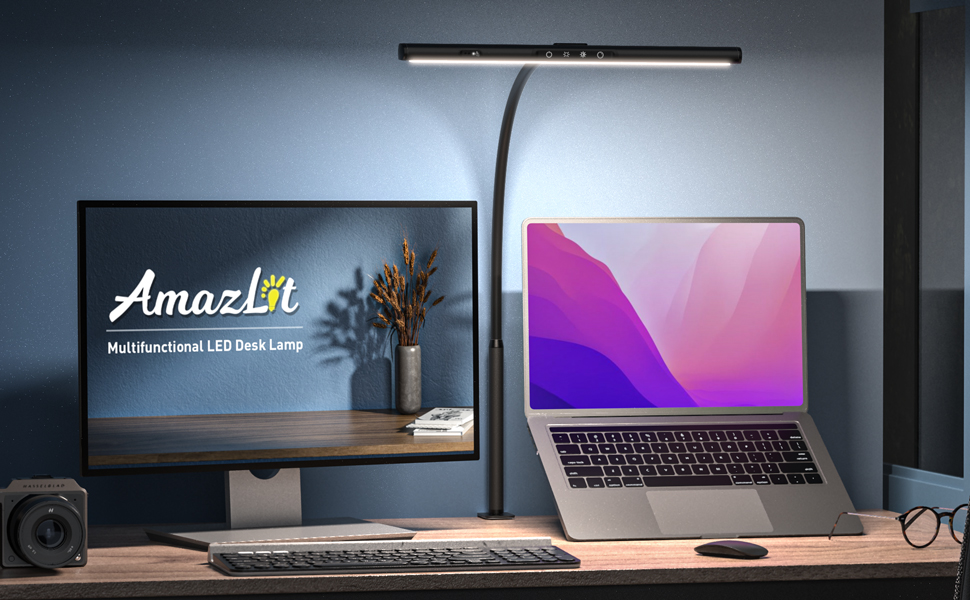LED лампа настільна AmazLit з доглядом за очима, регульована яскравість та колірна температура, без відблисків, з жестами, пам'ять, 12W, чорна