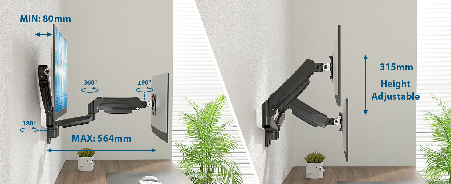 Підставка для двох моніторів BONTEC, 13-32 дюйми, регулювання висоти, поворот та нахил, VESA 75x75/100x100, до 9 кг, для офісу та геймінгу