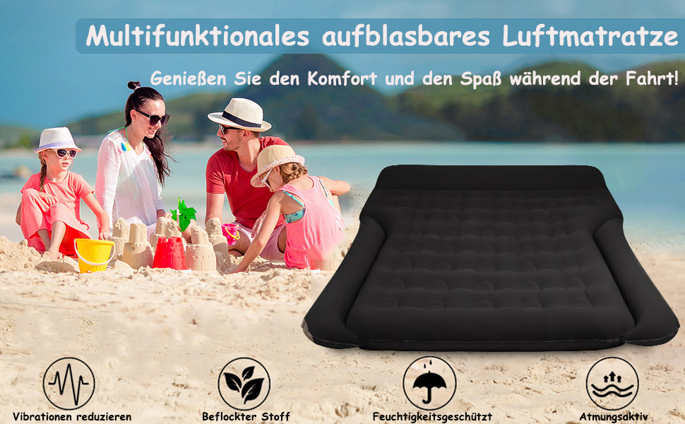 Надувний матрац для авто Vinteky з електричним насосом, 180x145 см, чорний (для кемпінгу, подорожей, SUV, універсальний)