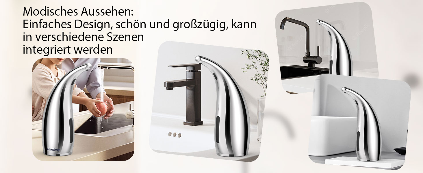 Greatmay Automatic Soap Dispenser - Touchless, Battery Operated, 300ml, IPX6 Waterproof - for Bathroom, Kitchen