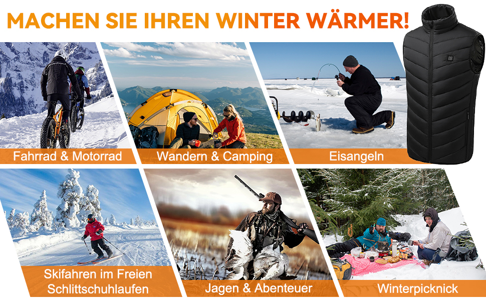 Обогревна жилетка для чоловіків та жінок, USB-жилетка з підігрівом, унісекс, жилетка з підігрівом, перезаряджається, 9 зон підігріву, 3 рівні температури для активного відпочинку та походів