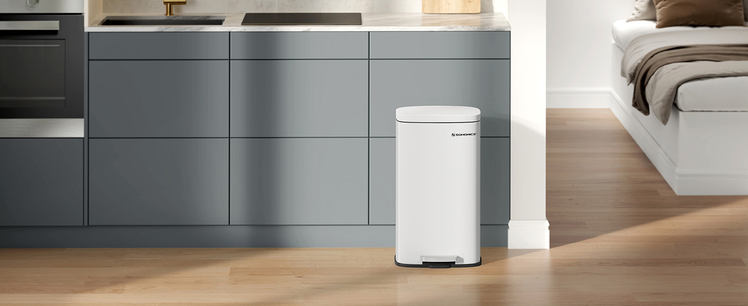 Відро для сміття SONGMICS 30 л з м'яким закриттям, сталеве, з внутрішнім відром, для кухні