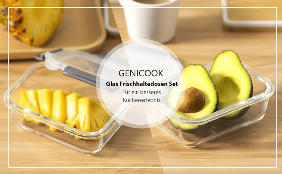Набір скляних контейнерів для зберігання їжі GENICOOK 24 шт. з кришкою. Набір скляних контейнерів для продуктів, Meal Prep, герметичні контейнери для кухні сірого кольору.
