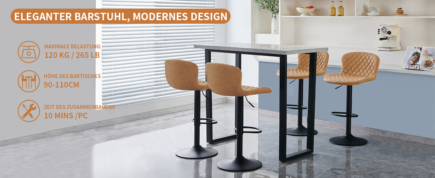 JaHECOME Faux Leather Bar Stools Set - Adjustable Height, 360° Swivel Bar Chairs with Backrest & Padded Seat for Bar, Kitchen, Bistro, Counter, Dining Room & Cafe (Set of 4, Brown PU Leather)