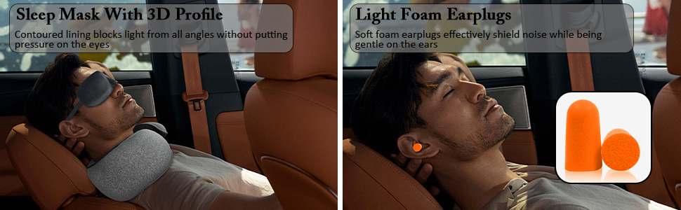 Подушка для шиї у літак, Memory Foam, регульована, з навушниками та маскою для сну, для подорожей