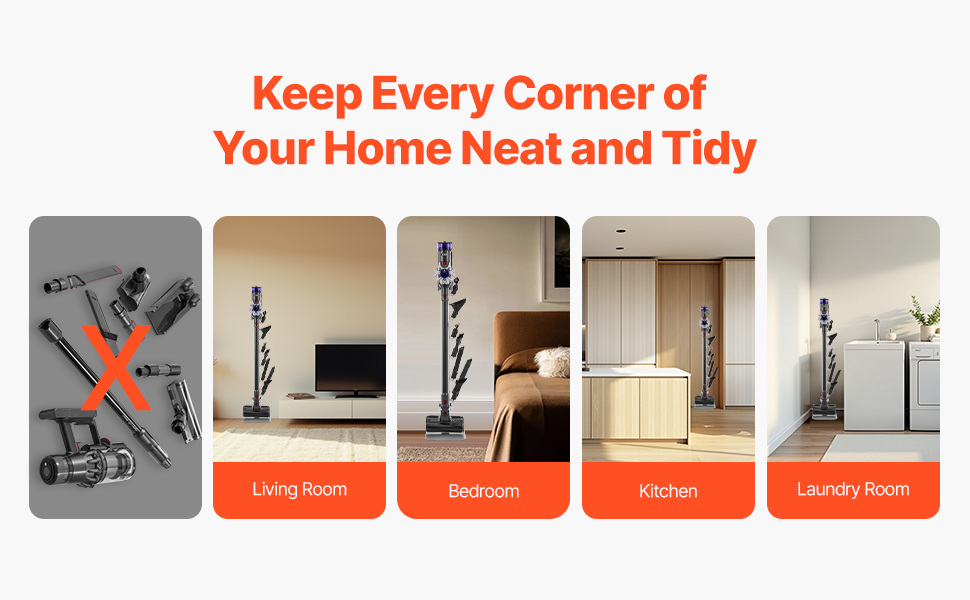 Стійка для пилососа VEVOR 126 см, сумісна з Dyson G5, V15, V12, V11, V10, V8, V7, V6 серії, з аксесуарами, підлогова стійка, кріплення з 6 гачками та антиковзними накладками, сріблястий колір