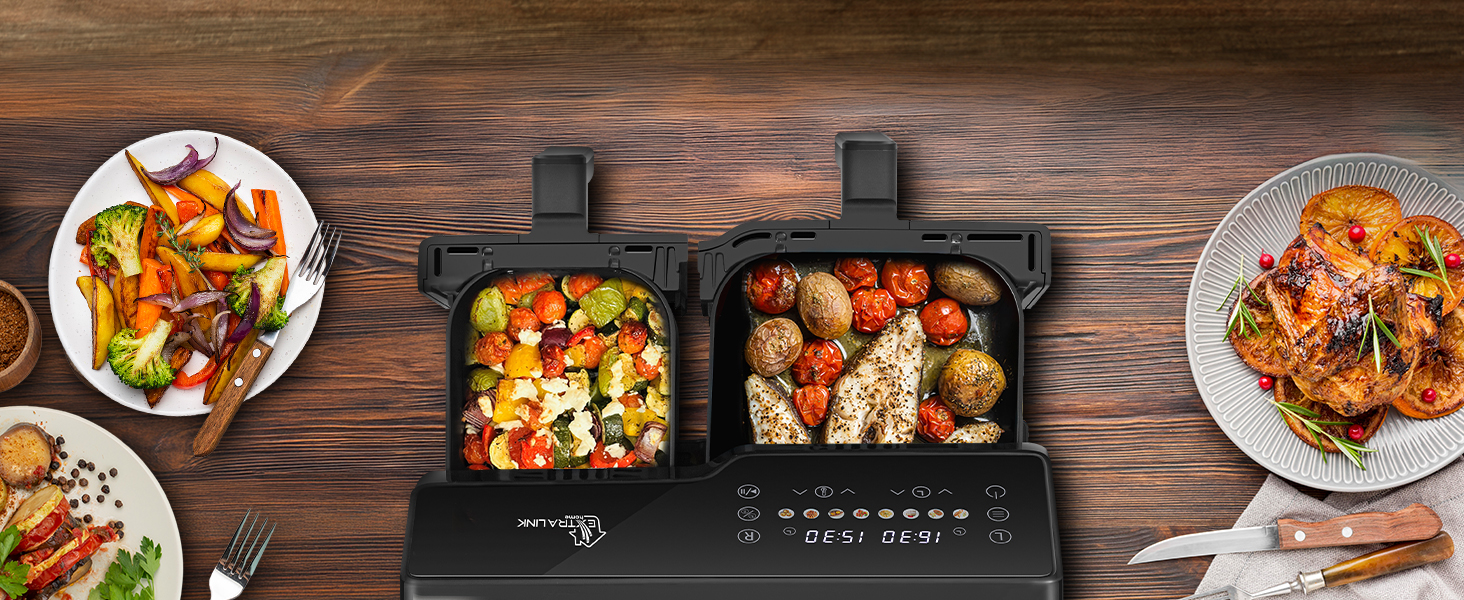 Фритюрниця Extralink 1400W Airfryer 4.2L з 10 функціями, LED-дисплеєм та економним споживанням енергії