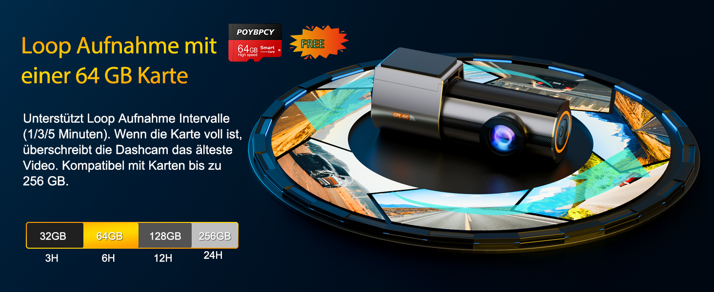 Відеореєстратор Auto Dashcam 4K WiFi 360° з CPL, 64GB SD, IPS Mini камера з Super Night Vision, WDR, 170° та G-Sensor