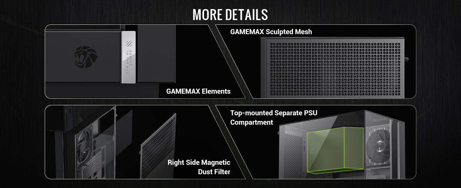 Ігровий корпус GAMEMAX T20 BK M-ATX, панорамне загартоване скло 270°, вертикальна установка GPU, 2x120мм ARGB вентилятори, підтримка 360мм радіатора та SFX/SFX-L БЖ, BTF-Ready, чорний
