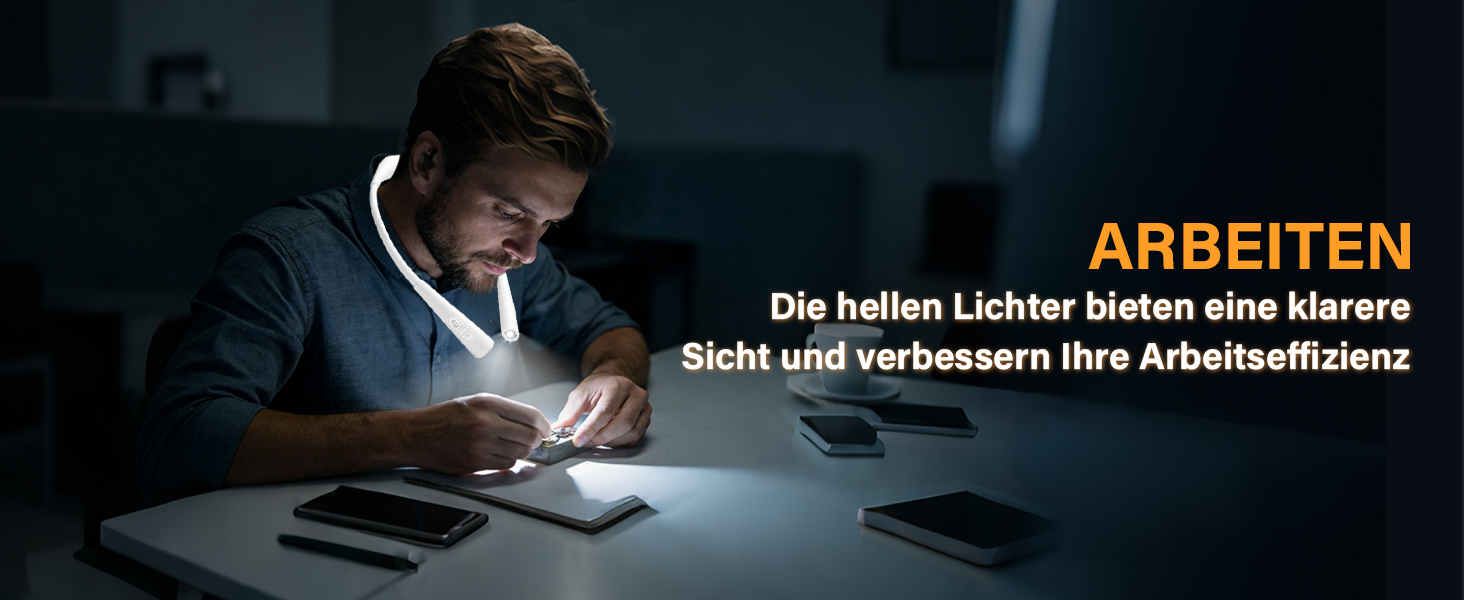 Ліхтарик для читання LED USB акумуляторний, диммер з 3 режимами, для рукоділля, ремонту, шиття, майстерні, риболовлі (білий, 1000mAh)