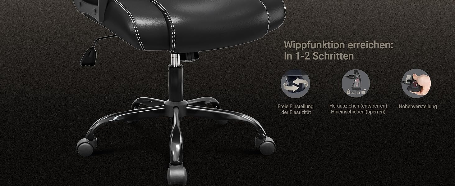 Офісне крісло BASETBL для офісу та дому, чорне, 150 кг, ергономічне, з PU шкіри, поворотне, з м'якими підлокітниками, функція гойдання