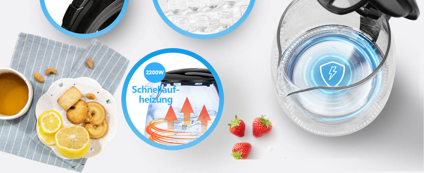 Електричний чайник Aigostar Adam 2 шт., 1.7 л, 2200 Вт, зі скляною колбою, LED-підсвічуванням, без BPA, з фільтром від накипу, чорний