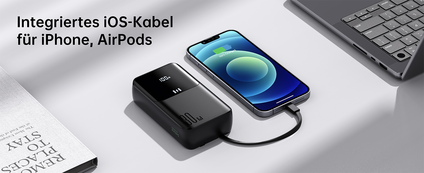 Power Bank Selore&S 20000mAh 30W з USB-C, LED дисплеєм та 4 виходами. Чорний. Сумісний з iPhone, MacBook, iPad, Samsung Galaxy