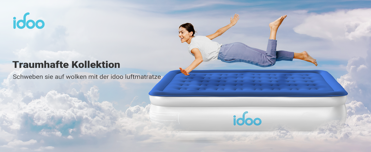 Надувне ліжко iDOO для 2 осіб з вбудованим електричним насосом, самонадувна повітряна матрац, 33 см, для кемпінгу, гостей, подорожей та дому (152x203x46 см)