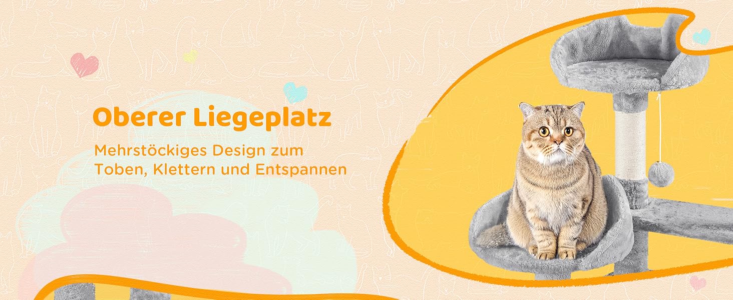 Котячий будиночок Yaheetech 170 см: когтеточка, ліжко, оглядова платформа, гамак, іграшки (сірий)