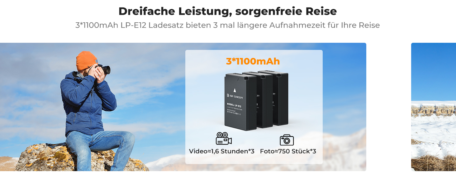 Акумулятор K&F Concept для Canon LP-E12 з зарядним пристроєм, 1100mAh, сумісний з Canon EOS M, M2, M10, M50, M50 Mark II, M1, M100, M200, PowerShot SX70 HS, Rebel SL1