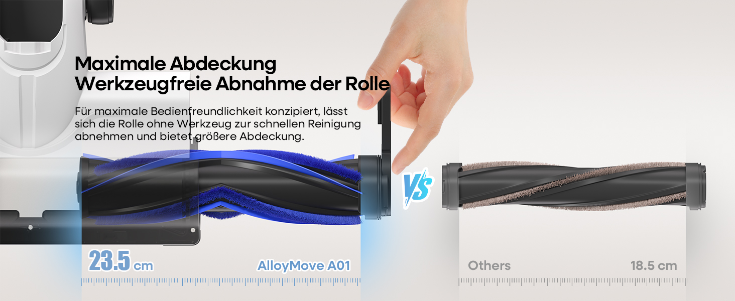 Бездротовий пилосос AlloyMove A01: потужний, з великим контейнером 1.5л та фільтрацією 99.9%, для волосся, килимів та твердих поверхонь (срібний)
