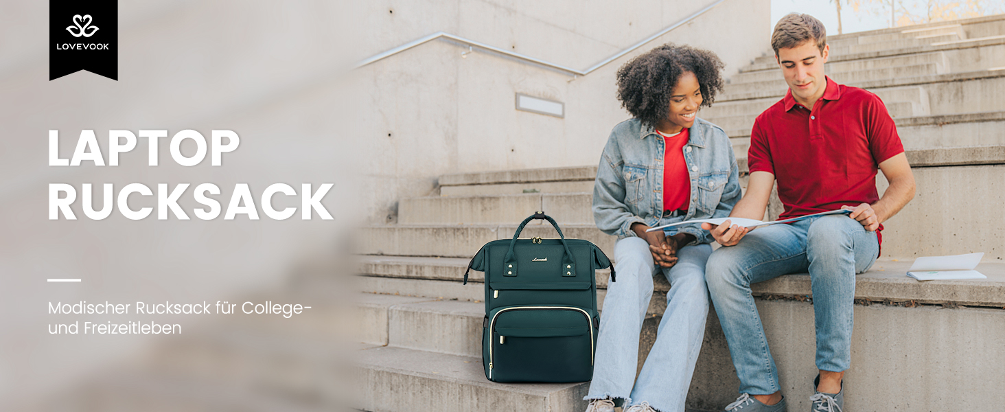 Рюкзак LOVEVOOK для жінок: водонепроникний, з USB-портом, 17' (15.6'), для навчання, роботи, подорожей, сірий/темно-зелений