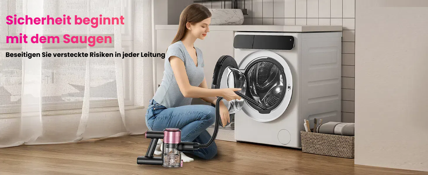 Бездротовий акумуляторний пилосос SUXIANGVAC 45000Pa/500W з LED дисплеєм та антинамотувальною насадкою, 73см подовжуваний шланг для твердих поверхонь, килимів та шерсті тварин, Рожевий