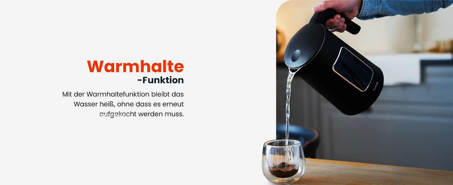 Електричний чайник 1.7 л з тачскріном, 2200 Вт, регулювання температури (40–100°C), 5 програм, підтримання тепла, нержавіюча сталь, бездротовий, чорний