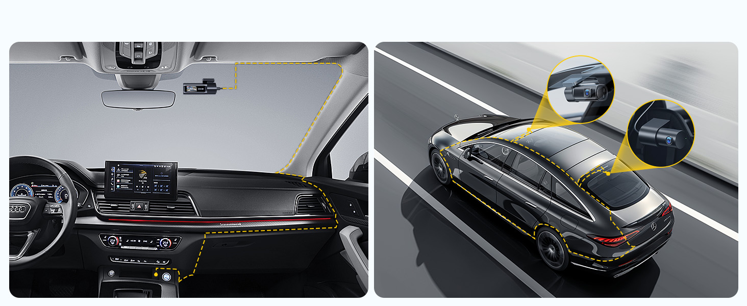 Відеореєстратор GKU 4K+2.5K з Wi-Fi 5GHz, GPS, Нічне Бачення STARVIS, IPS-дисплеєм 1.5', 24h парковка, 360° обертання, 64GB SD-карта, чорний