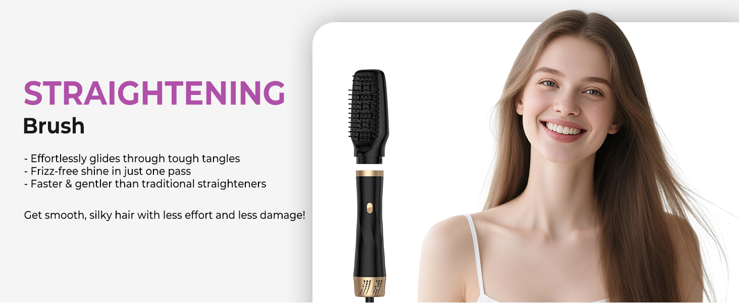 Мультистайлер для волосся 5-в-1 з термощіткою, фен-щіткою, круглою щіткою, плойкою та випрямлячем. Потужність 1000 Вт, 3 температурні режими. Для об'єму, випрямлення, локонів та сушіння. Білий (Чорний)