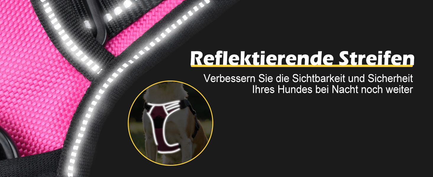 Світловідбиваючий нашийник для собак Joytale з LED, для середніх собак, не тягне, з ручкою, регульований, для нічних прогулянок, рожевий, розмір M (1 шт.)