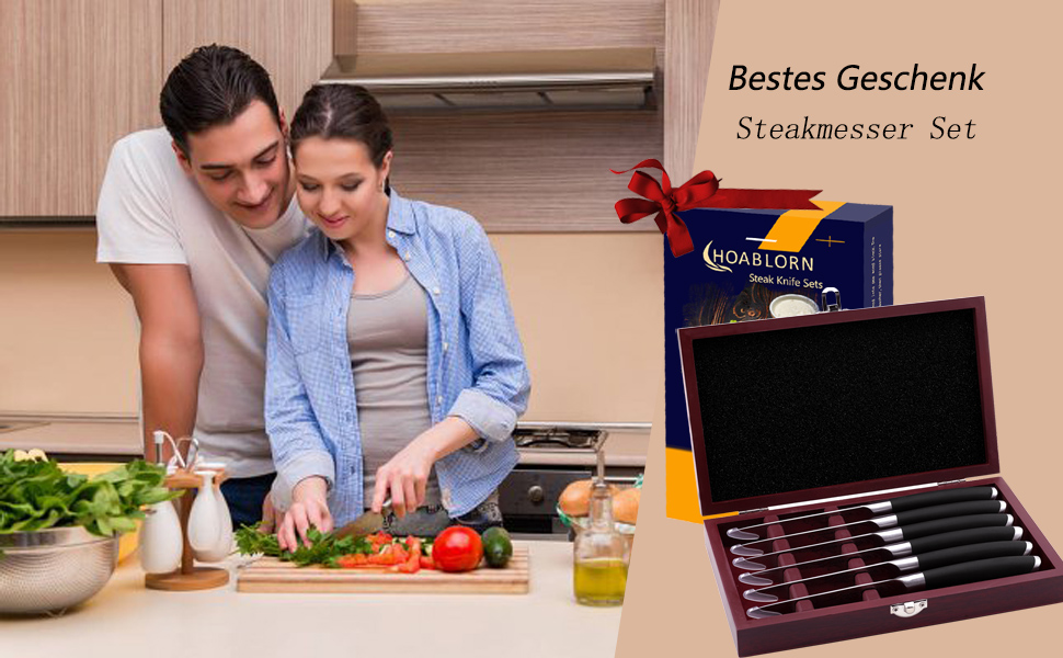 Набір кухонних ножів Hoablorn з бруском 15 предметів. Брусок з акації, міцний магнітний тримач. Ідеальний подарунок на новосілля та весілля (сріблястий)