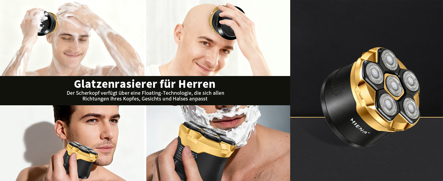 HIENA PRO Машинка для гоління голови чоловіча 6D магнітна, водонепроникна, з підзарядкою Type-C та LED-дисплеєм (Золотий)
