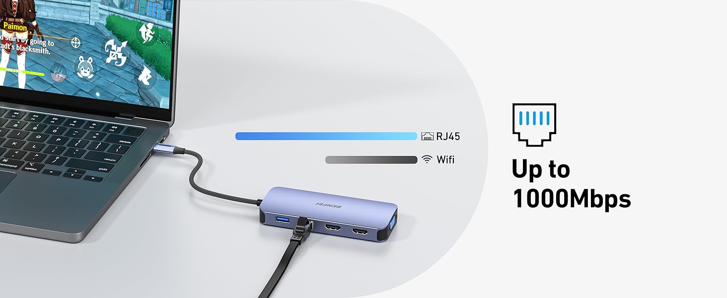 Док-станція BENFEI USB-C MST Hub - 11 в 1: 2HDMI 4K, VGA, 3 x USB 3.0, SD/TF, Ethernet, PD 100W, 3.5mm Aux для MacBook, XPS, Surface (Сірий)