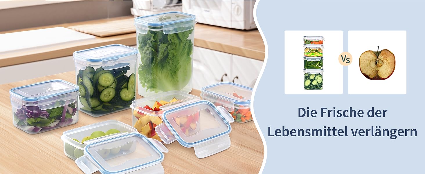 Набір контейнерів для їжі Hibisaws 12 шт. з кришкою, контейнери для заморожування, ланч-бокси, BPA-free, 100% герметичні, прозорі, 6 x 1L & 6 x 0.5L