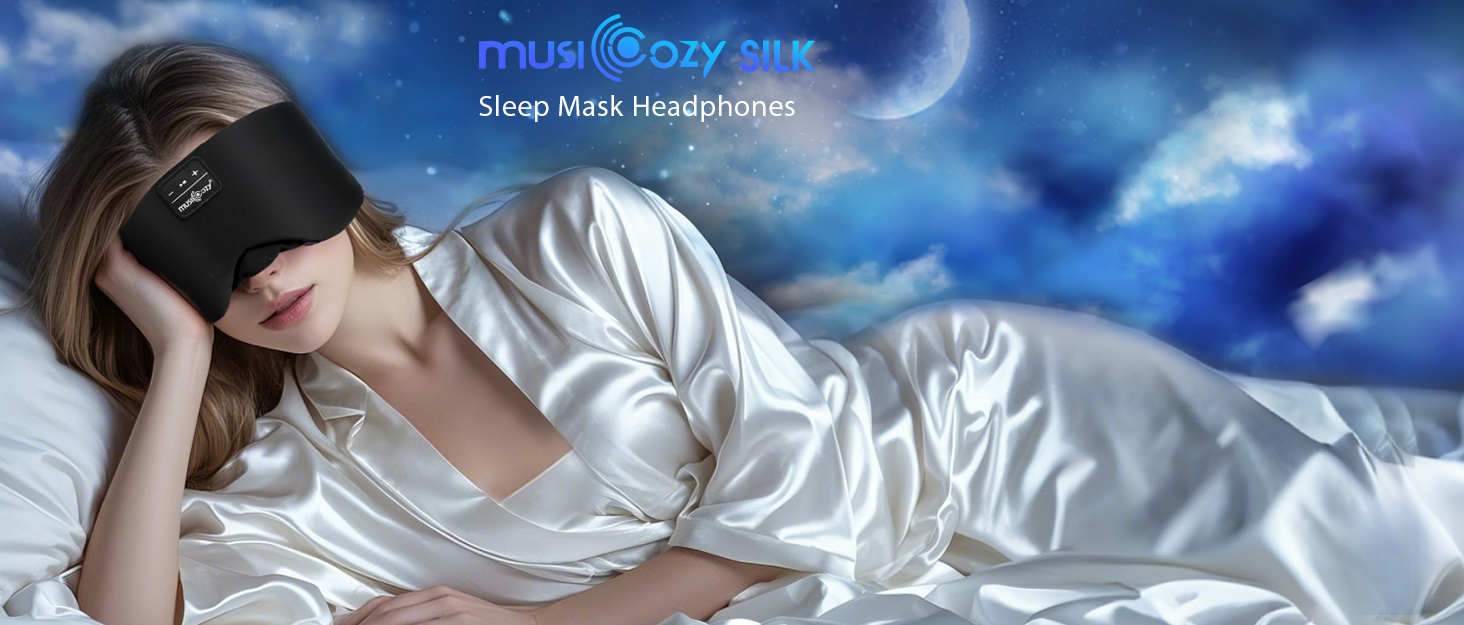 Маска для сну з Bluetooth навушниками, шовкова, 100% затемнення, для чоловіків та жінок, м'яка, для сну, подорожей, релаксації, блакитна
