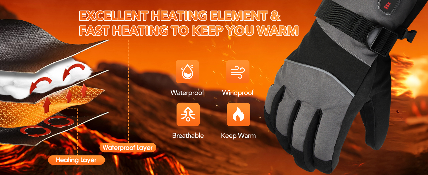 Гріючі рукавички для чоловіків та жінок з акумулятором 5V 5000mAh, 3 режими нагріву, для мотоциклів, велосипедів, катання на лижах