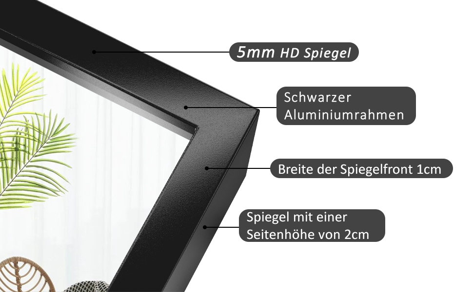 Дзеркало Boromal Spiegel чорне 40x60 см з металевим обрамленням для ванної, туалету, спальні