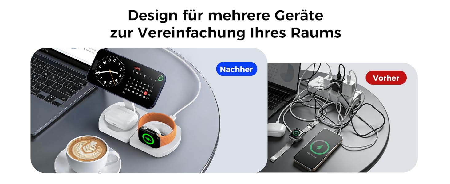 Бездротова зарядка Induktive для iPhone (MagSafe) 3-в-1: Apple Watch, AirPods, iPhone 17 Air/16/15/14/13/12 (Білий)