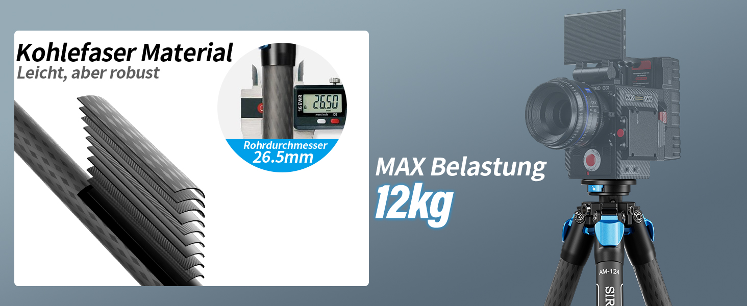 Штатив SIRUI AM124 з кульковою головкою AM01, карбоновий, для камери, легкий, туристичний, водонепроникний, 159 см, навантаження 12 кг