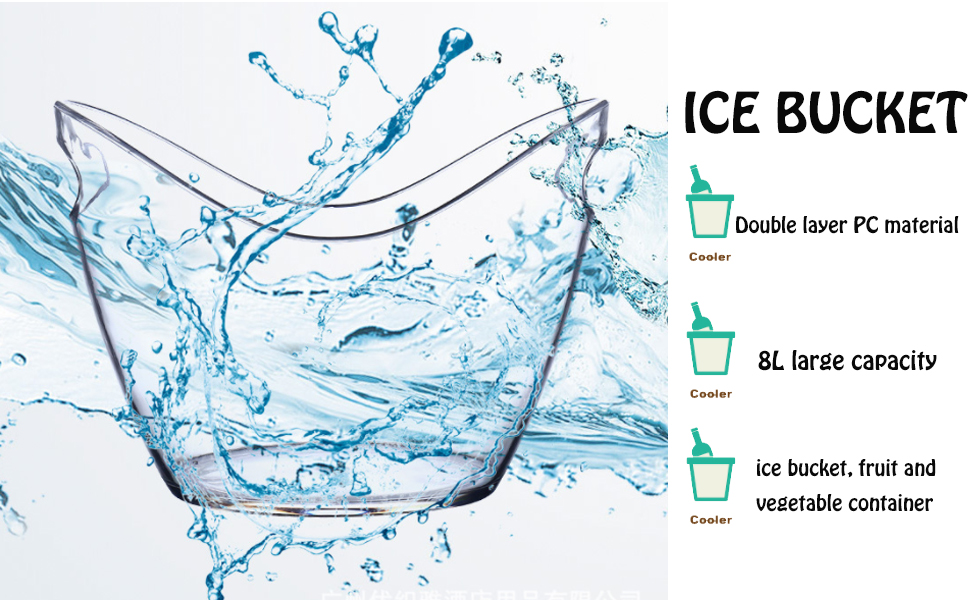 Емальований відро для шампанського 8L, відро для льоду, охолоджувач для вина та шампанського, велике відро для льоду, контейнер для фруктів та овочів (прозорий)