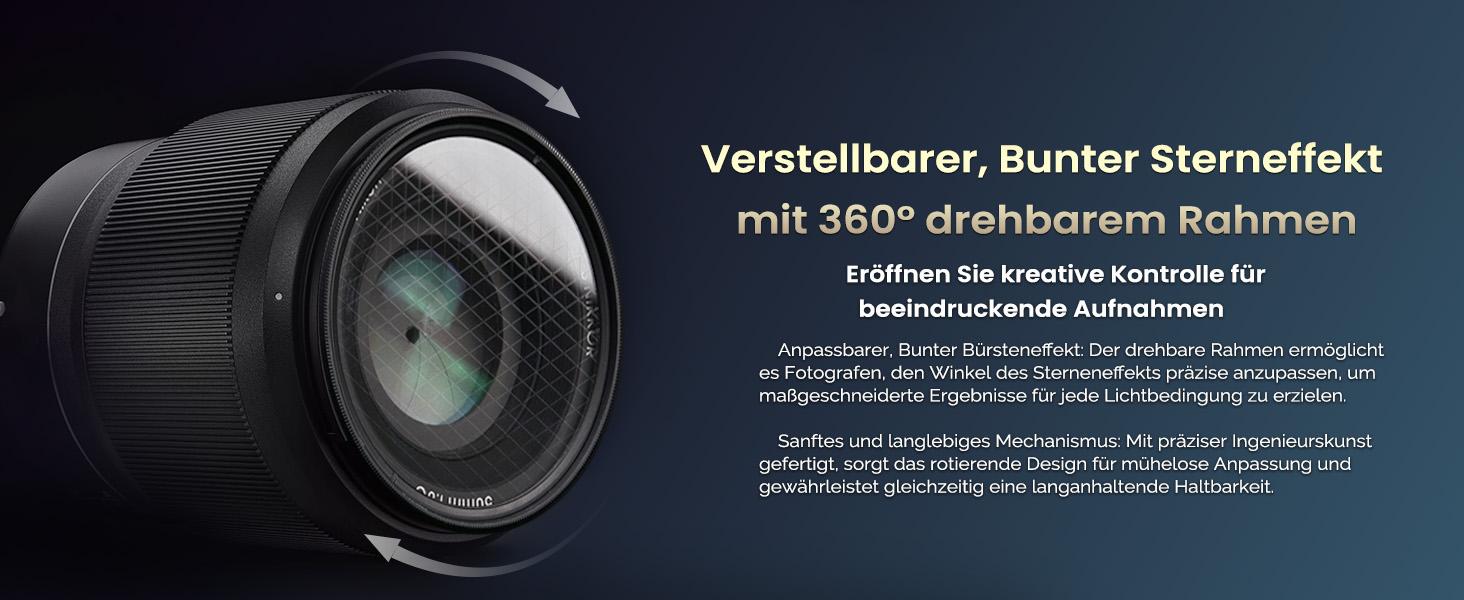 4-променевий зірковий фільтр Walking Way 58 мм - зірковий ефект, оптичне скло, регульований, алюмінієвий каркас