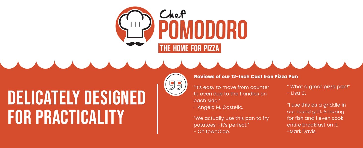 Chef Pomodoro Cast Iron Grill Pan – Cast Iron Grill Pan for Stove, Grill, Oven & Campfire – Cast Iron Pan - Pizza Pan Baking Sheet Round - Grill Plate Gas Grill - Cast Iron Pan for Gas Grill (30 cm)