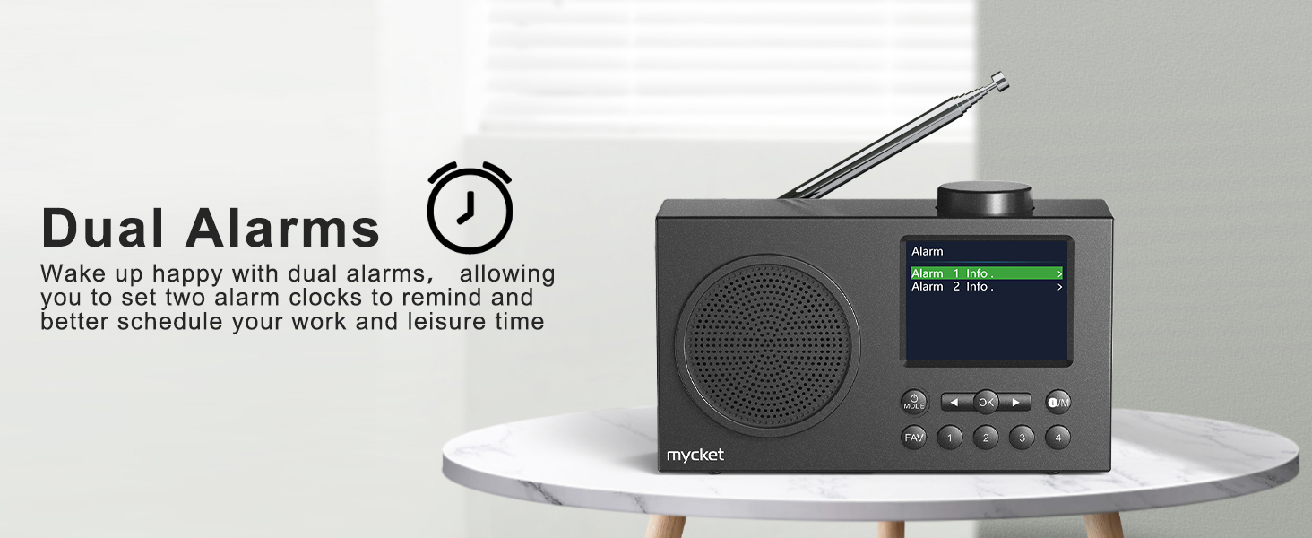 Портативне DAB/DAB+ радіо з цифровим радіо UKW, FM, Bluetooth 5.0, двома будильниками, 40 попередніх станцій та 2.4